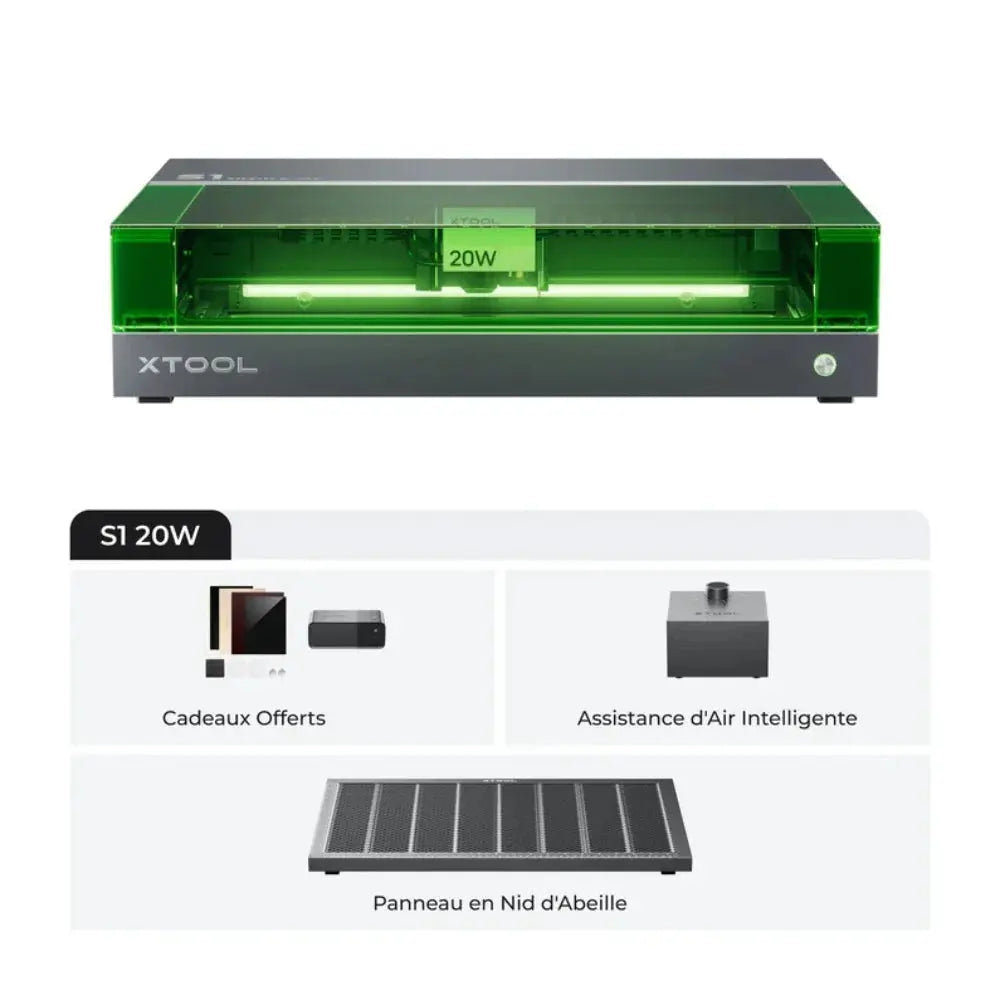 xTool - Pack Basic S1 - Découpe et Graveur Laser - Noir - Classe IV - 20W xtool